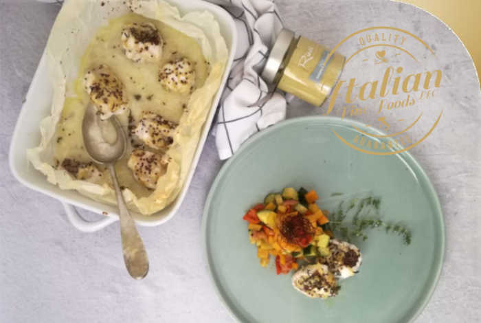 Baked monkfish with mustard and sea fennel