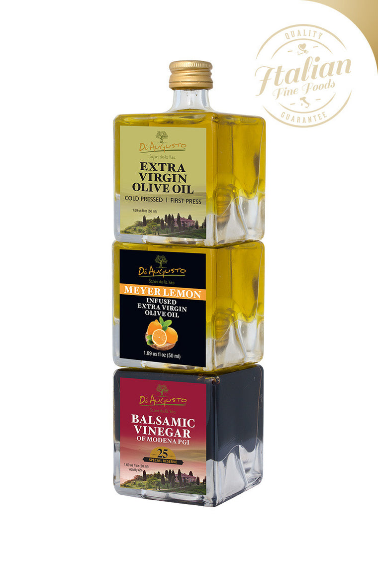 Meyer Lemon Infused EVOO/EVOO/Aged Balsamic Vinegar of Modena PGI